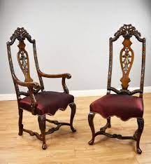 Set of five antique red oak queen anne style dining chairs, includes one captains chair with arms, rest without arms. Set Of 14 20th Century English Antique Queen Anne Style Dining Chairs For Sale The Kairos Collective Uk