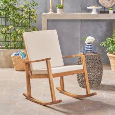 Outdoor Acacia Wood Rocking Chair With Cushion Teak Cream Walmart Com In 2020 Wood Rocking Chair Rocking Chair Rocking Chair Set