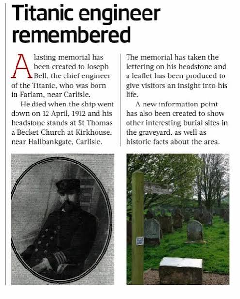 New Information Point for Memorial – Joseph Bell, Chief Engineer on the  R.M.S. Titanic
