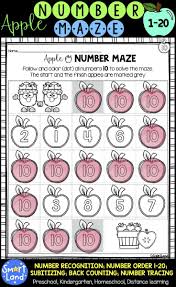 Numbers 1 20 Practice Apple Maze Distance Learning Fall Preschool Activities Preschool Math Worksheets Fun Worksheets