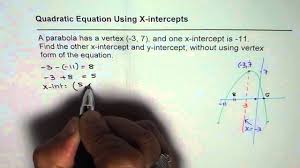 The easiest way to find the equation of a parabola is by using your knowledge of a special point, called the vertex, which is located on the parabola itself. Find X And Y Intercept Given Vertex And One Intercept Without Using Vertex Form Of Quadratic Equatio Youtube