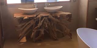 Console Meuble Sous Vasque Salle De Bain Original En Racine De Teck Massif Chez Une Meuble Sous Vasque Salle De Bains Meuble Bois Recycle Meuble Sous Vasque