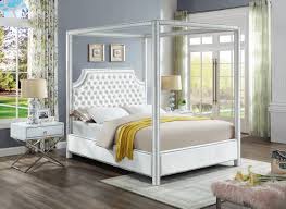 Adults can have princess beds too canopy bedroom sets. White Velvet Queen Canopy Bed Contemporary Meridian Furniture Rowan Rowanwhite Q