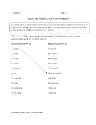 General And Precise Action Verbs Worksheet Action Verbs Worksheet Action Verbs Verb Worksheets