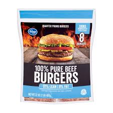 How much does one, 3 oz. Kroger 91 Lean Frozen Ground Beef Burger 32 Oz Kroger