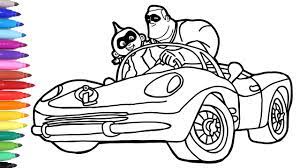 Popular jack and jill coloring pages: Incredibles Car Coloring Pages How To Draw Disney Mr Incredible Car With Jack Jack Coloring Pages Youtube