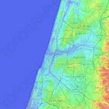 Interaktive karte von tel aviv: Topografische Karte Bezirk Tel Aviv Hohe Relief
