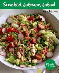 How to make this smoked salmon, avocado and arugula salad. Hot Smoked Salmon Salad Vj Cooks