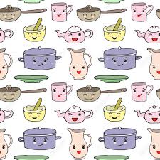 seamless pattern with cartoon kitchen