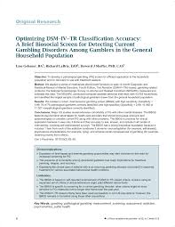 Pdf Optimizing Dsm Iv Tr Classification Accuracy A Brief Biosocial Screen For Detecting Current Gambling Disorders Among Gamblers In The General Household Population