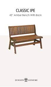 Classic Ipe Outdoor Furniture 43 Amber Bench With Back Outdoor Wood Furniture Ergonomic Seating Bench With Back