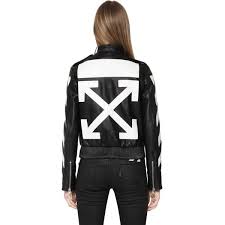 Off White Women Arrow Patch Leather Moto Jacket 1 696 Liked On Polyvore Featuring Outerwear Ja Leather Moto Jacket Real Leather Jacket Buy Leather Jacket