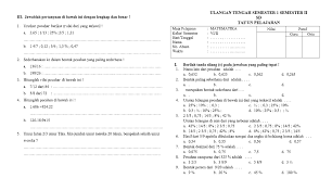 Soal uts matematika kelas 6 sd semester 1 k13.untuk bisa mendownload soal pts/uts matematika kelas 6 sd/mi semester 1 kurikulum 2013 ini silahkan melalui tautan link di bawah ini soal uts/pts kelas 6 sd/mi semester 1 dapat dijadikan bahan pelaksanaan penilaian belajar siswa kelas 6 sd/mi pada pelaksanaan uts/pts pada semester 1 tahun 2020. Kisi Kisi Soal Matematika Pecahan Sederhana Ktsp Jawabanku Id