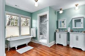 Light colors make a room seem larger, while dark colors are best for accenting recessed areas and highlighting details. Blue Green Wall Color White Ceiling Paint With Mint Green Wall Color For Perfect Classic Bathroom I Green Bathroom Bathroom Color Schemes Bathroom Paint Colors