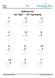 These math worksheets should be practiced regularly and are free to download in pdf formats. One Digit Subtraction No Regrouping Worksheets Free Printable Pdf