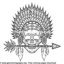 Indian Headdress Feathers Skull 6 Coloring Pages Coloring Pages Skull Art Indian Skull