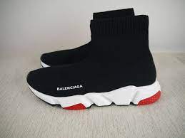 Knit sock effect balenciaga logo on the sock white textured sole memory sole technology shock absorber very light shoe : Red And White Balenciaga Speed Trainer Cheap Online
