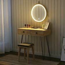Laymoune Solid Wood Vanity Set With Stool And Mirror Natural Wood Bedroom Furniture Vanity Table Set Wooden Vanity