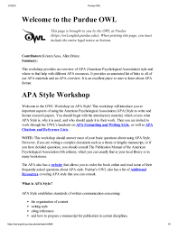Purdue owl apa formatting the basics. Welcome To The Purdue Owl Apa Style Workshop