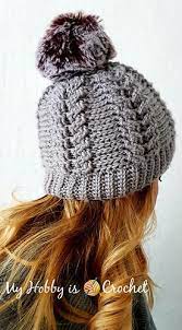 The Chic Cable Crochet Beanie Is A Soft Warm And Luxurious Hat With A Great Stitch Definition Crochet Cable Beanie Pattern Crochet Accessories