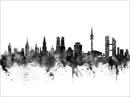 Munchen Skyline Munchen Deutschland Cityscape Art Print 2662 Cityscape Art Skyline Drawing Skyline
