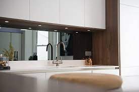Black steel splashback and shelf in this coffee nook. Smoky Mirror Splashback Mirror Splashback Kitchen Mirror Splashback Kitchen Mirror