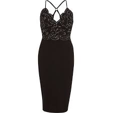 River Island Black Lace Sequin Bodycon Cami Midi Dress 90 Liked On Polyvore Featuring Dresses Black B Cocktail Dress Lace Dresses Bodycon Cocktail Dress