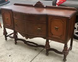 Cute smaller size corner cupboard, openwork gallery at top easily removed if desired, pressed details on face above door, mesh screen in window opening, golden oak color, single drawer w/cabinet base. Uhuru Furniture Collectibles 1930s Hanover Cabinet Co Dining Room Set 665 Sold