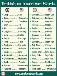 British Vs American Words Useful List Of British And American Vocabulary Confused Words British Vs American Words British Vs American American Words