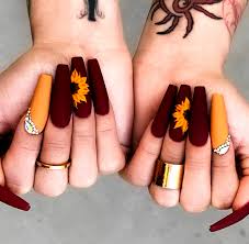 How to create 3 sunflowers with acrylic & encapsulate them! Sunflower Fall Nails