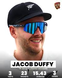 The world no.2 ranked T20I bowler Jacob Duffy, our own RCBian has picked up  23 wickets at average of 15 against West Indies! He has 3 five-fors in the  series. 🔥