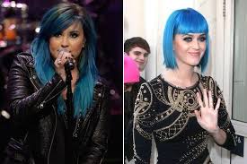 Demi lovato dyes hair blue! Who Does Blue Hair Better Demi Lovato Or Katy Perry Celebrity Life Zimbio