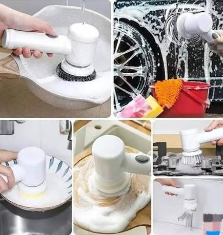 NUEVO CEPILLO ELÉCTRICO DE LIMPIEZA 5 EN 1 HERRAMIENTA PRÁCTICA Y  RECARGABLE PARA LIMPIAR DIFERENTES SUPERFICIES DEL HOGAR. INCLUYE VARIOS  CABEZALES INTERCAMBIABLES COMO CEPILLOS, ESPONJAS Y ESTROPAJO METÁLICO PARA  UNA LIMPIEZA PROFUNDA