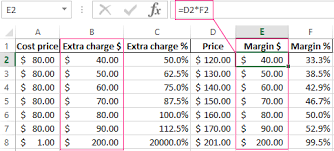 how to calculate margin and markup extra charge in excel