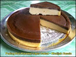 Puding Roti Karamel Lapis Coklat Resepi Mudah Dan Ringkas Resep Puding Roti Resep Makanan Puding