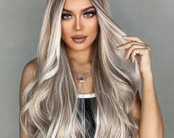 White Gold Curly Wavy Hair Wigs, Wig, Blonde Ombre Wig, Gift, Women Gift,  Long Wigs, Gold Wig, Wavy Wig