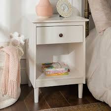 For small items like remote controls, you'll want a nightstand with one or more drawers. White One Drawer Wood Nightstand Kirklands