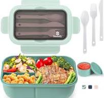 Sinnsally Porta Pranzo con Posate,1250ml Lunch Box Prova di Perdite,Bambino  Adulto Bento Box con 3 Scomparti,Porta Cibo Portapranzo,Schiscetta ...