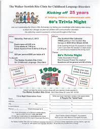 The cost is $195 for a table of 8. Walker Scottish Rite Trivia Night Speech And Language Language Therapy