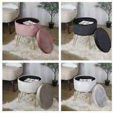 Round Velvet Storage Stool Footstool Footrest Dressing Table Seat Chair Ottoman Ebay In 2021 Dressing Table Seat Storage Stool Storage Footstool
