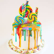 Rainbow Lollipop Drip Cake Recipe Lollipop Cake Drip Cakes Rainbow Cake