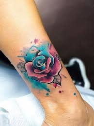 Rose Tattoo On Ankle Watercolor Rose Tattoos Rose Tattoo Sleeve Colorful Rose Tattoos
