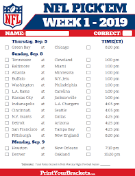 Printable Nfl Week 1 Schedule Pick Em Pool 2019 Nfl Week 1 Fantasy Football Nfl Football Schedule
