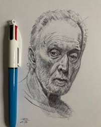 Ballpoint pen drawing of @tobinbellofficial as John Kramer in Saw X