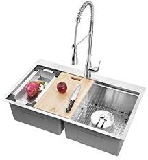 They can be installed on any type of counter surface. Starstar Workstation Ledge Drop In Topmount Double Bowl 304 Stainless Steel Kitchen Sink With Two Grids Colander Cutting Board Two Strainers 33 X 22 X 10 50 50 Buy Online At Best Price In Uae Amazon Ae