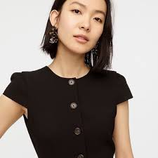 J Crew Button Front Cap Sleeve Black Dress Women's Size 0