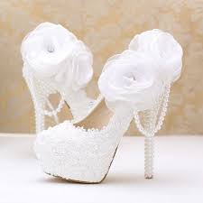 Weisse Spitze Blume Hochzeitsschuhe Ultra High Heels Plateauschuhe Perle Hochzeitsschuhe Brautschuhe Schuhe Hochzeit
