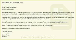 Modelo De Carta De Recusa De Oferta De Emprego
