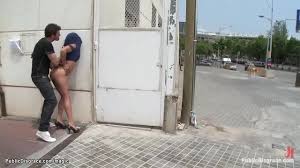 Handcuffed Spanish slut Sara May gets fucked and ass flogged in public  streets then bound wrists to ankles fucked in park till chained to gate ass  fucked by big cock master James