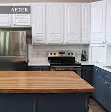 The butcher block kitchen countertops are oak and their glossy finish was created using a black walls and a matching island instantly makes the oak butcher block counters in this kitchen appear. Giani Butcher Block Countertop Paint Kit Small Kitchen Butcher Block Countertops Painting Countertops